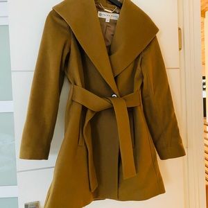 Trina Turk Emma Wool Blend Tie Belt Coat in Tan